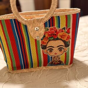 FRIDA Colorful Striped Tote Bag with Artistic Design